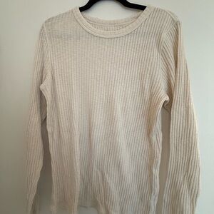 Cream Ribbed Long Sleeve Cotton Top-great for layering